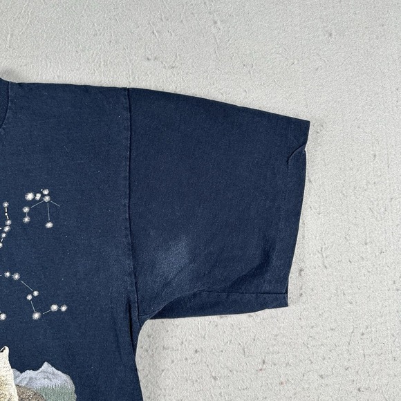 Vtg 90s Orion And The Wolves T Shirt Men's Medium Blue Wolf‎ Nature Stars - Picture 3 of 16